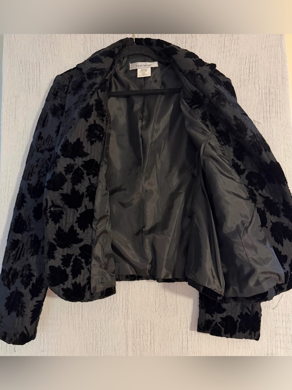 Harvé Benard Black Velvet Burnout Leaf Blazer Jacket Size 16 Fall Academia Chic - Picture 4 of 12
